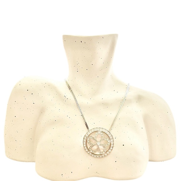 Vintage Monet Silver Mother of Pearl Crystal Link Chain Necklace - Picture 1 of 8